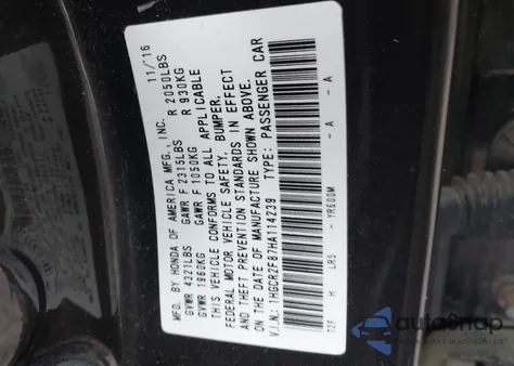 2017 Honda Accord Ex-L из США, поврежденный, VIN 1HGCR2F87HA114239